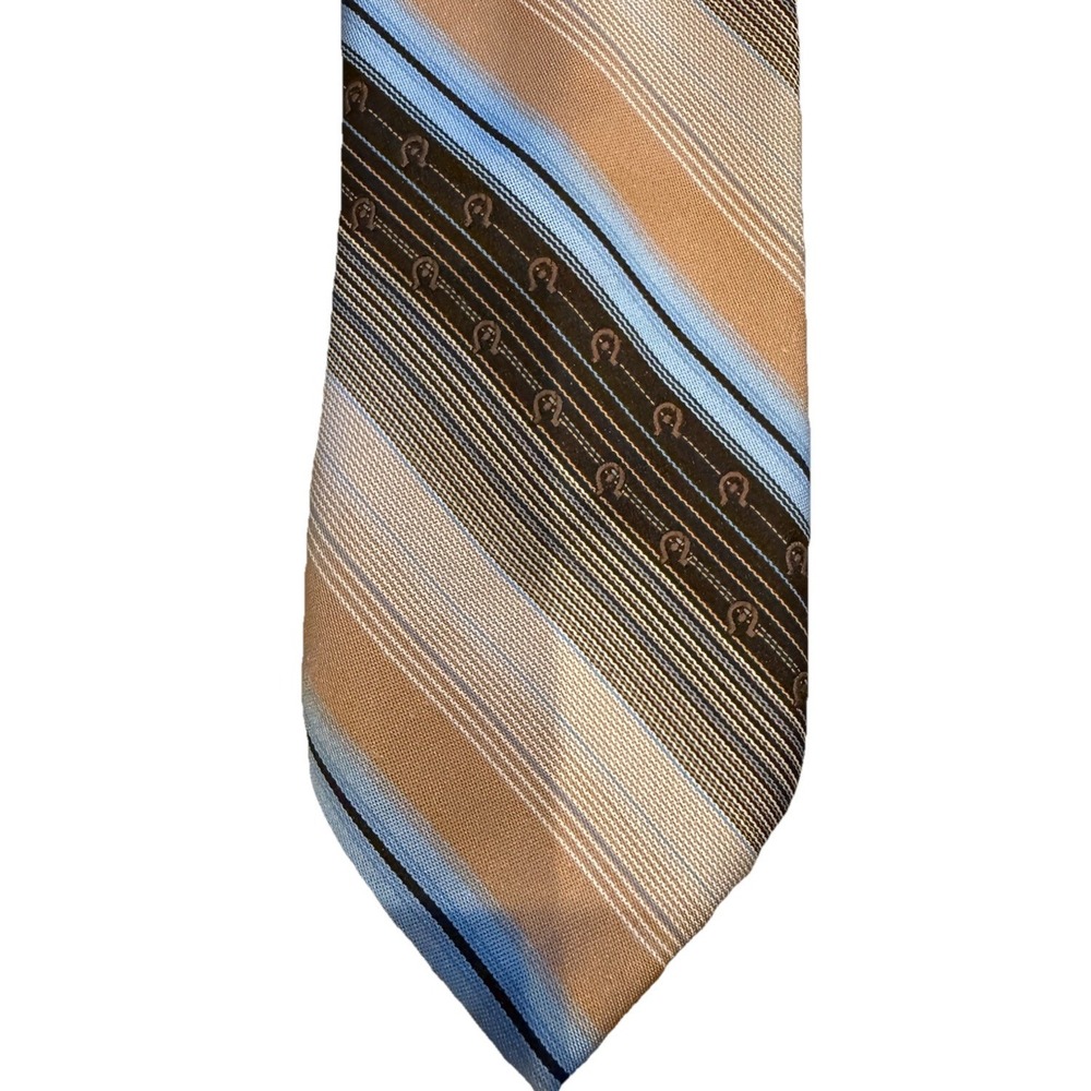 VTG Leonardo Tie 70s Horseshoe Western Striped 56" Long 3" Width Brown Blue
